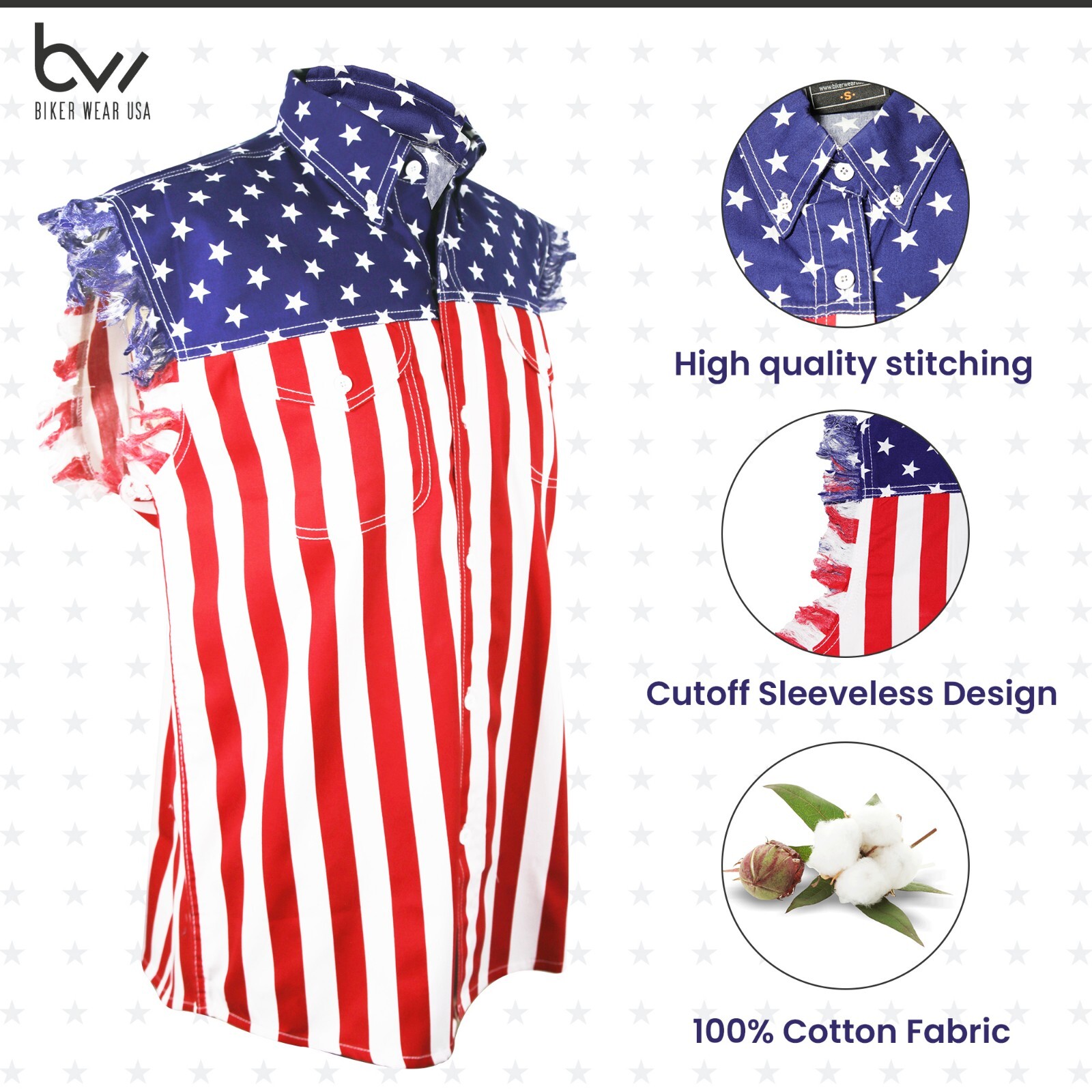 USA FLAG SLEEVELESS DENIM SHIRTS – 100% Cotton