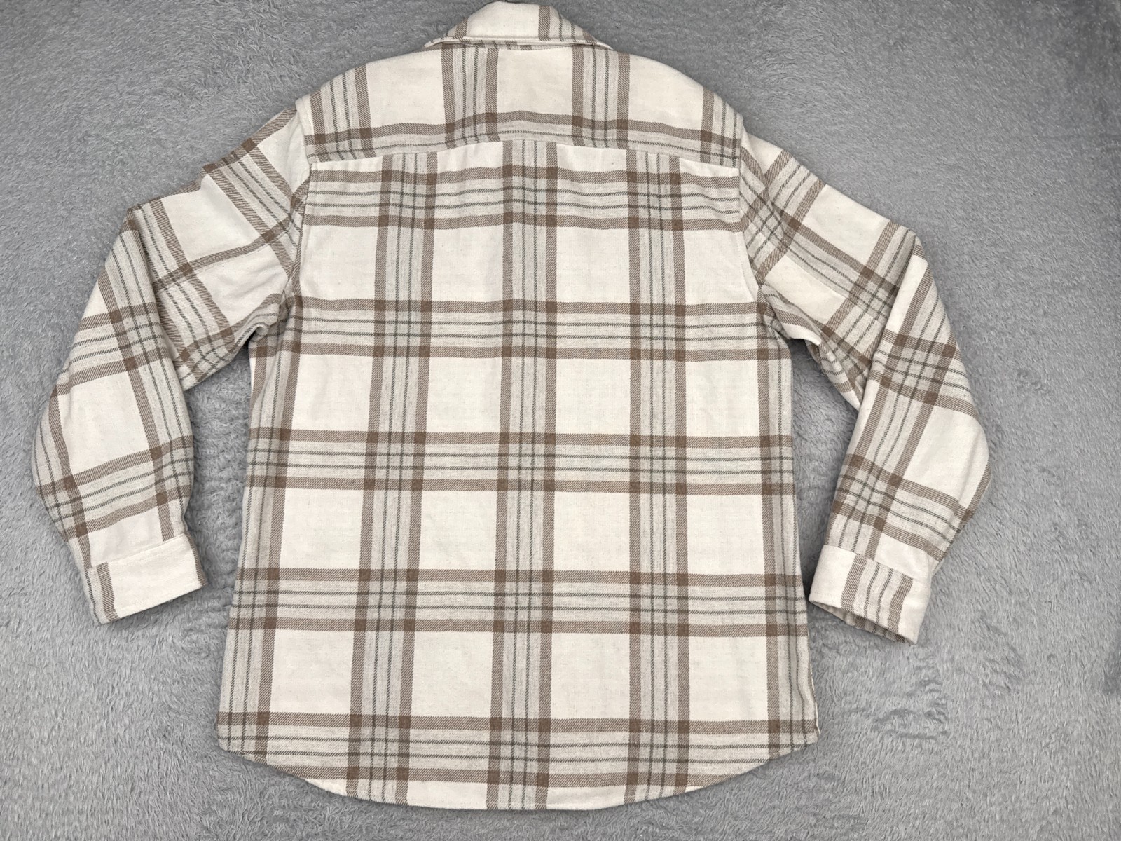 H&M Shirt Men Medium Beige White Plaid Flannel Poly Wool Blend Button Up Pockets