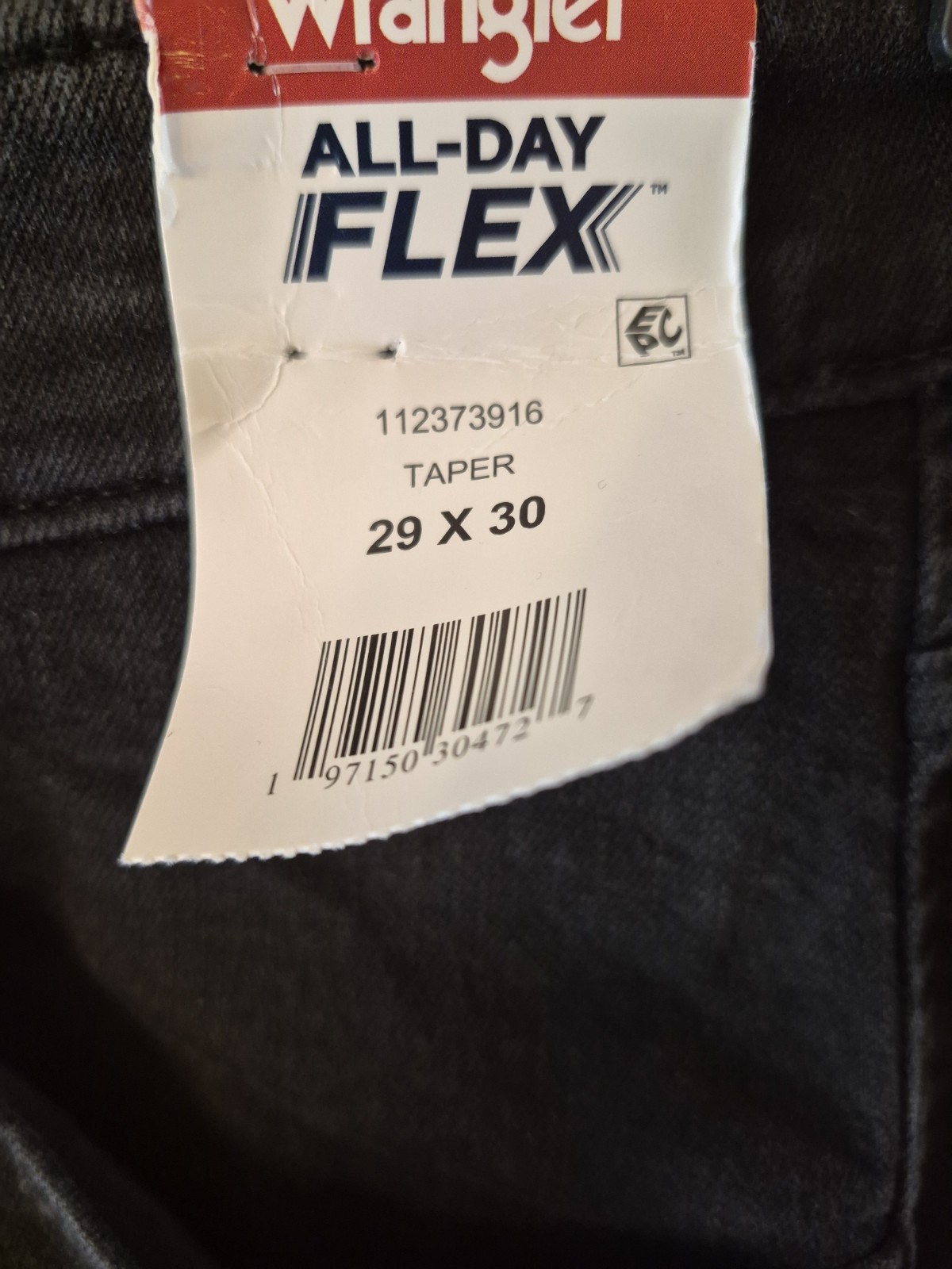 Wrangler All Day Flex Men’s Size 29×30 Black Jeans Taper Fit NEW