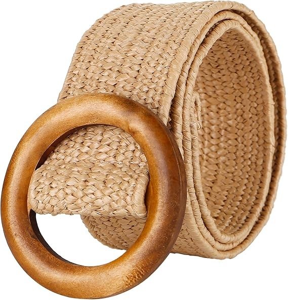 Women Woven Rattan Stretch Straw Belt Wide Waist Cinch Fashion Belt