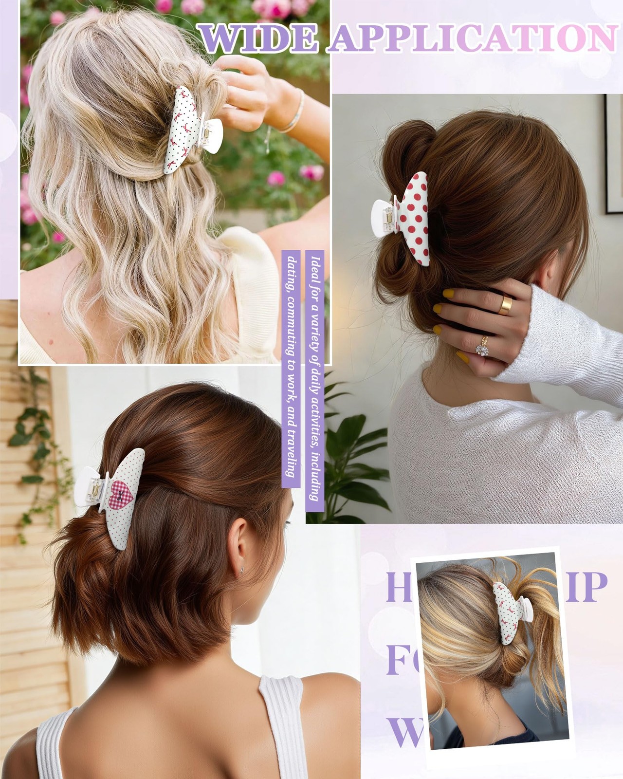 3Pcs Acrylic Hair Claw Clips for 1 Count (Pack of 3), Polka dot / Heart