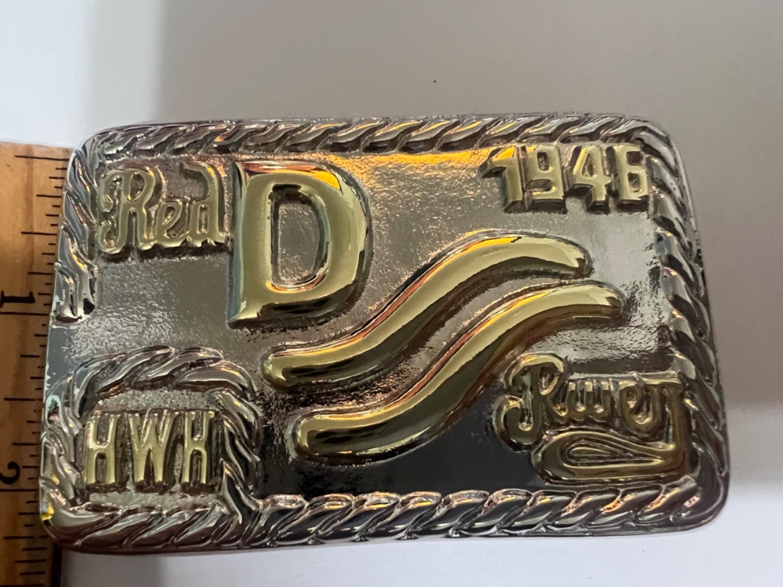 John Wayne Gold/Nickel Red River D Belt Buckle 1946 Movie Westerns Howard Hawks
