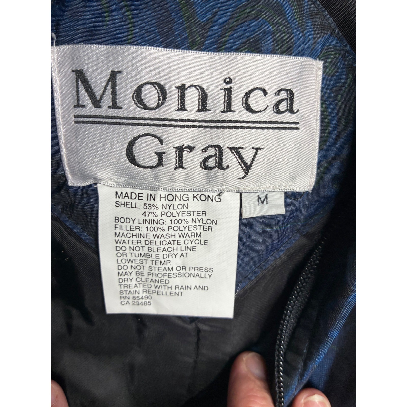 Monica Gray Vintage Blue Paisley Iridescent Hooded Parka Jacket Womens Medium