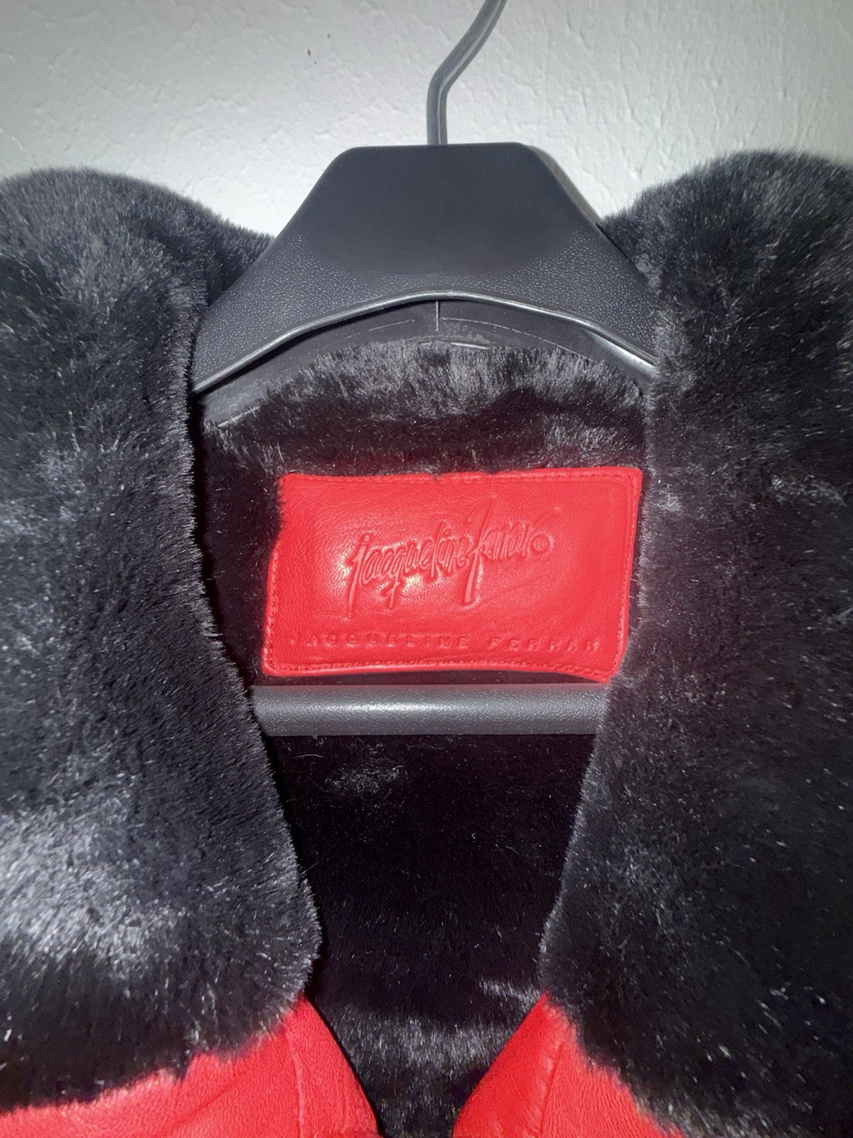 Vintage Jacqueline Ferrar XL Red Genuine Leather Coat Black Faux Fur Women’s