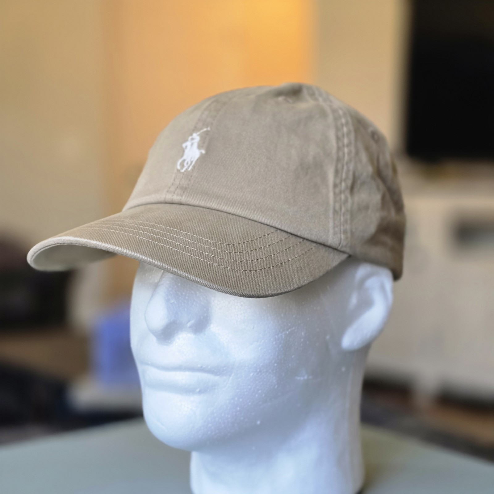 Polo Ralph Lauren Men’s One Size Cotton Chino Adjustable Ball Cap Beige White