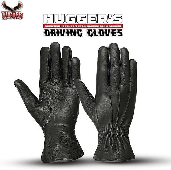 Hugger Men’s Deerskin Water Resistant Leather Motorcycle Driving Riding Gloves