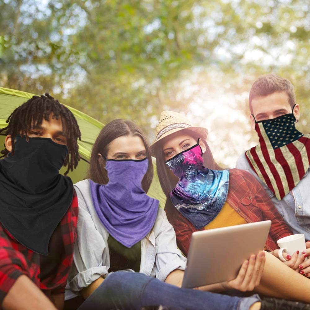 Neck Gaiter Triangle Face Mask with Loops Ear Bandana Cover Scarf for Men Women