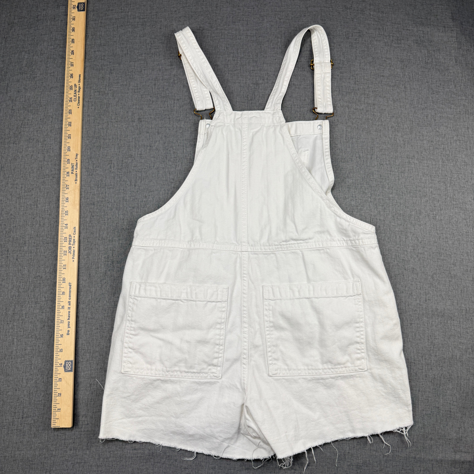 UNIVERSAL THREAD Shortalls Womens 8 White Cotton Denim Raw Hem Bib Overalls