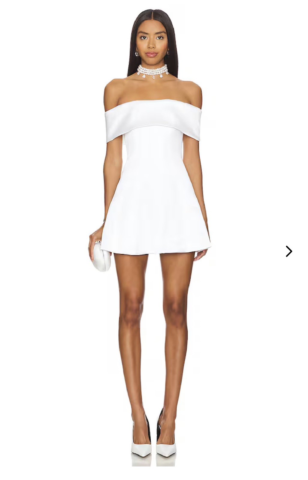 Lovers and Friends | Elise Mini Dress in White Satin Off Shoulder XS
