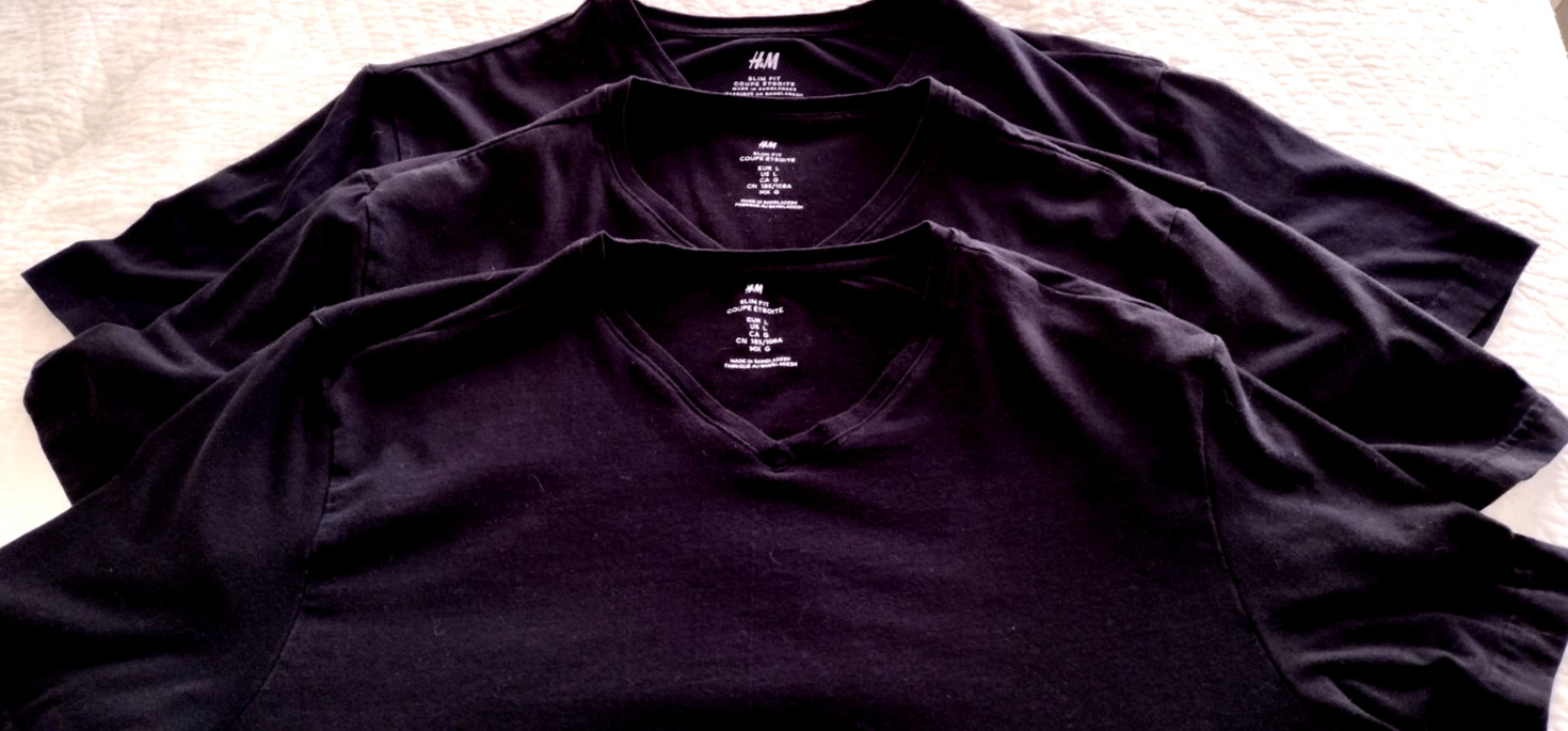 H & M Black V-Neck T- Shirt Large Slim Fit (Lot of 3)