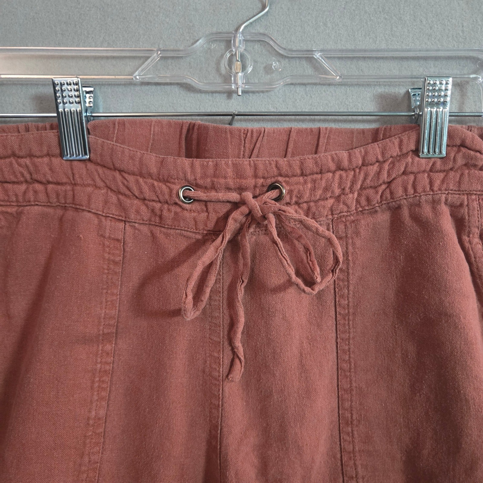 Linen Blend Pull On Jogger Pants Rust Terracotta Elastic Waist Drawstring Small