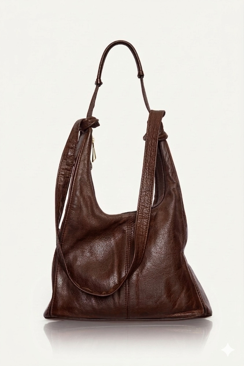 Large Brown Leather Hobo Bag Shoulder Handbag Women Soft Genuine Leather Tote