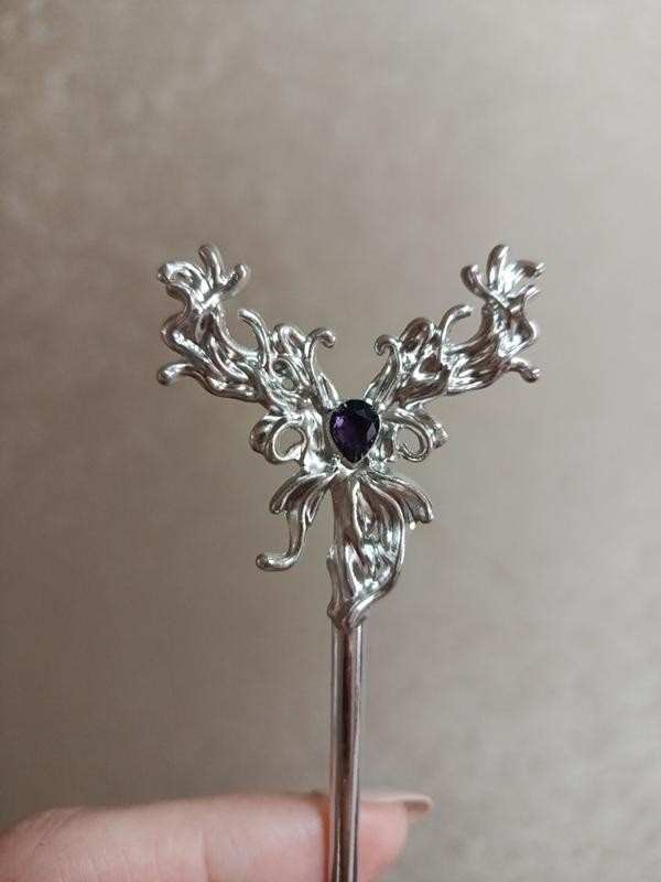Boho Style Silvery & Violet Fairy Core Butterfly Chinese Hairpin 16 Cm