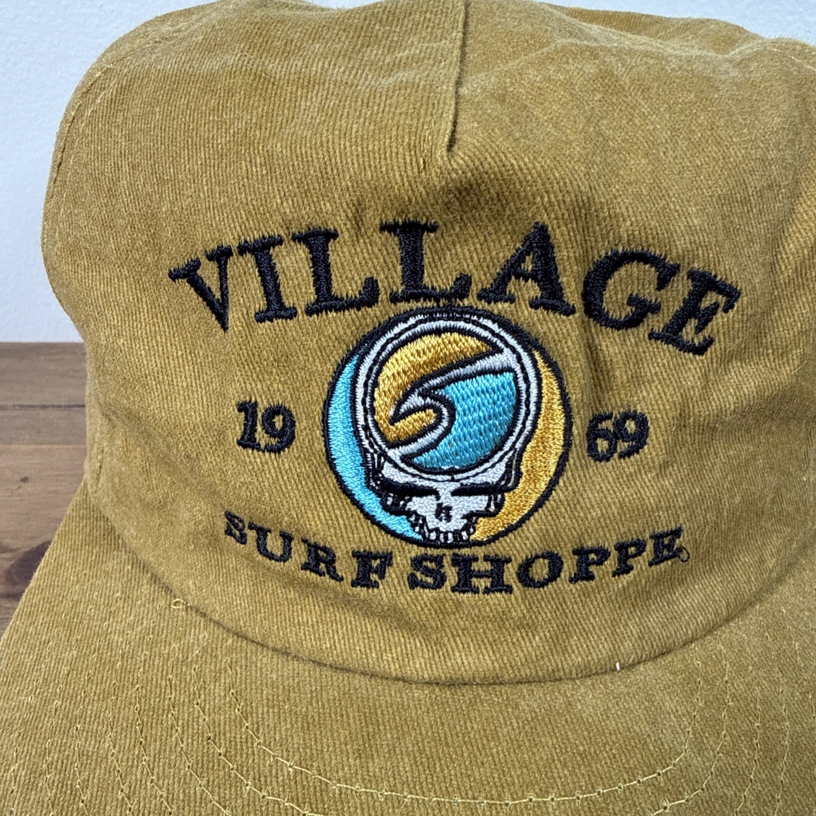 Village Surf Shoppe Gold Weld Mfg Cotton Hat Skull & Wave Logo Since 1969