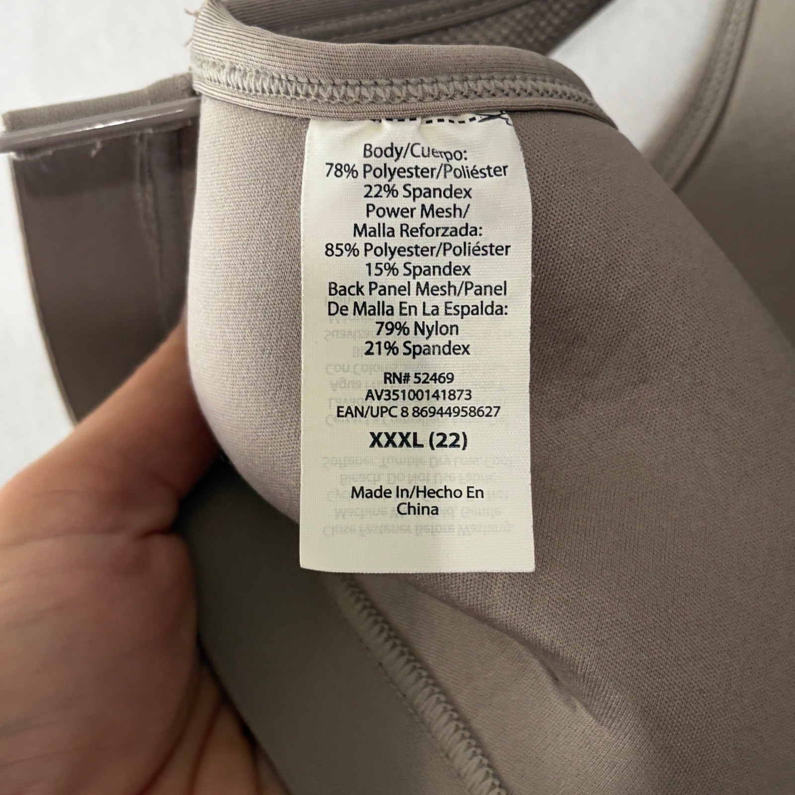 Avia Sports Bra Womens XXXL Plus 22 Gray Wireless Crossback Lined