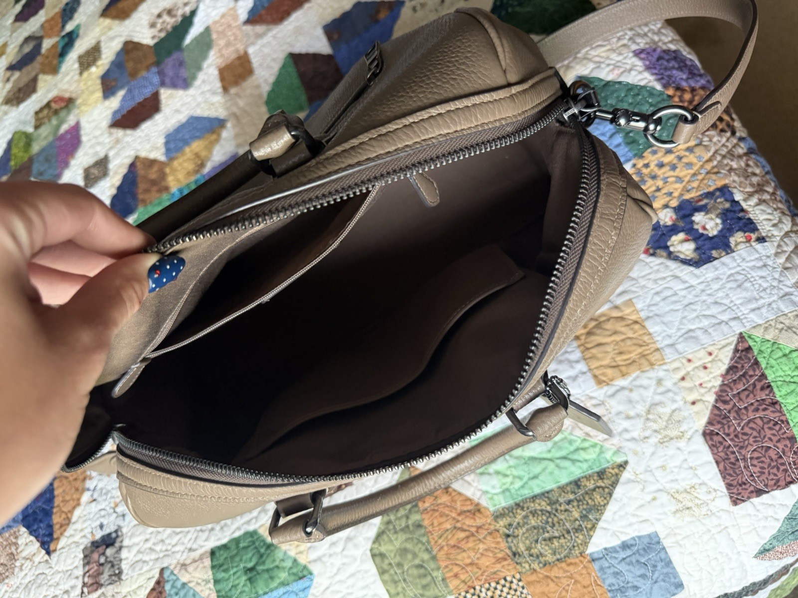 Coach Rowan Large Satchel Bag Crossbody In Leather/QB/Dark Stone CV960 NWT