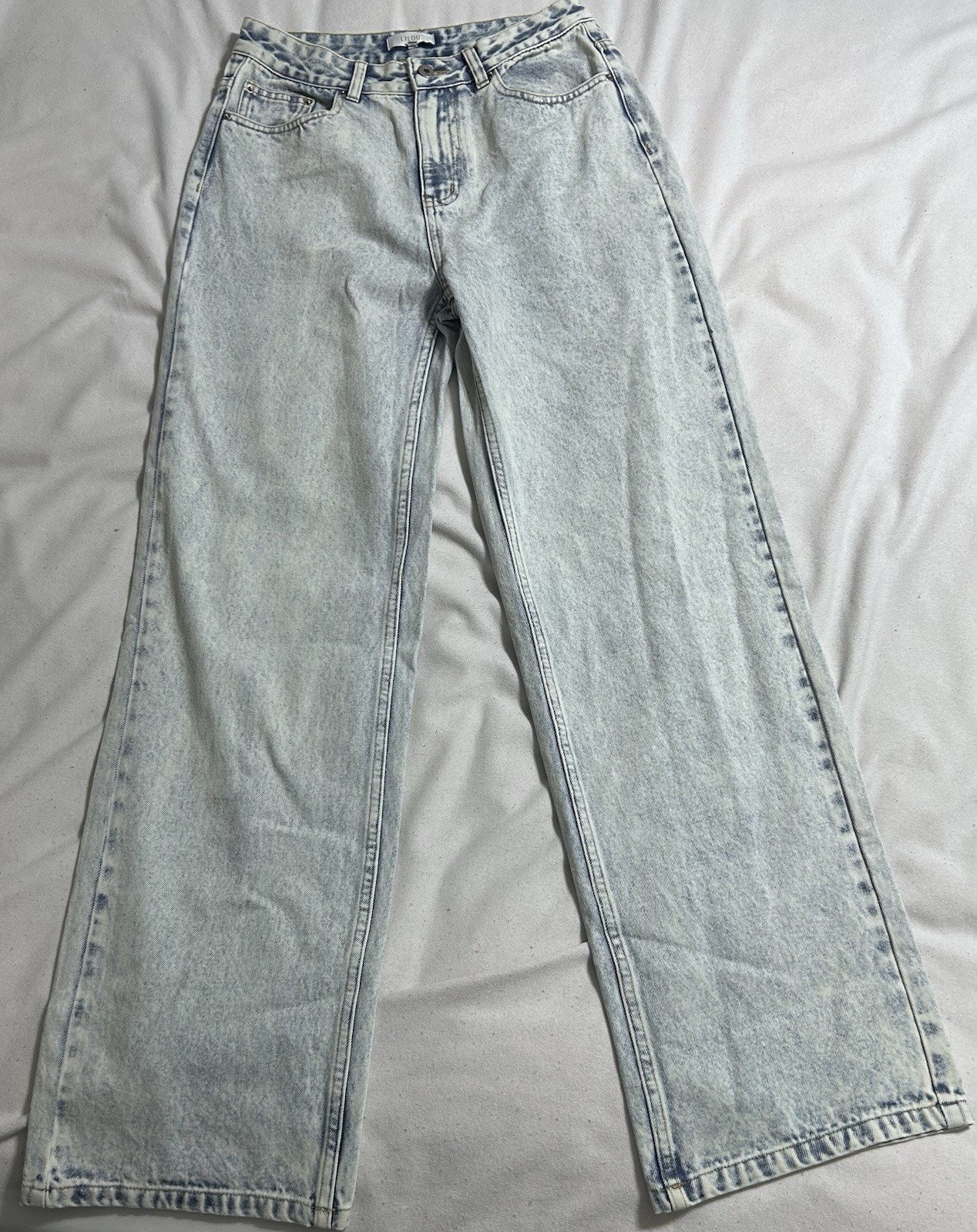 Lilou Women’s Wide-Leg Light Wash Blue Denim Jeans Cotton 5-Pocket size Large