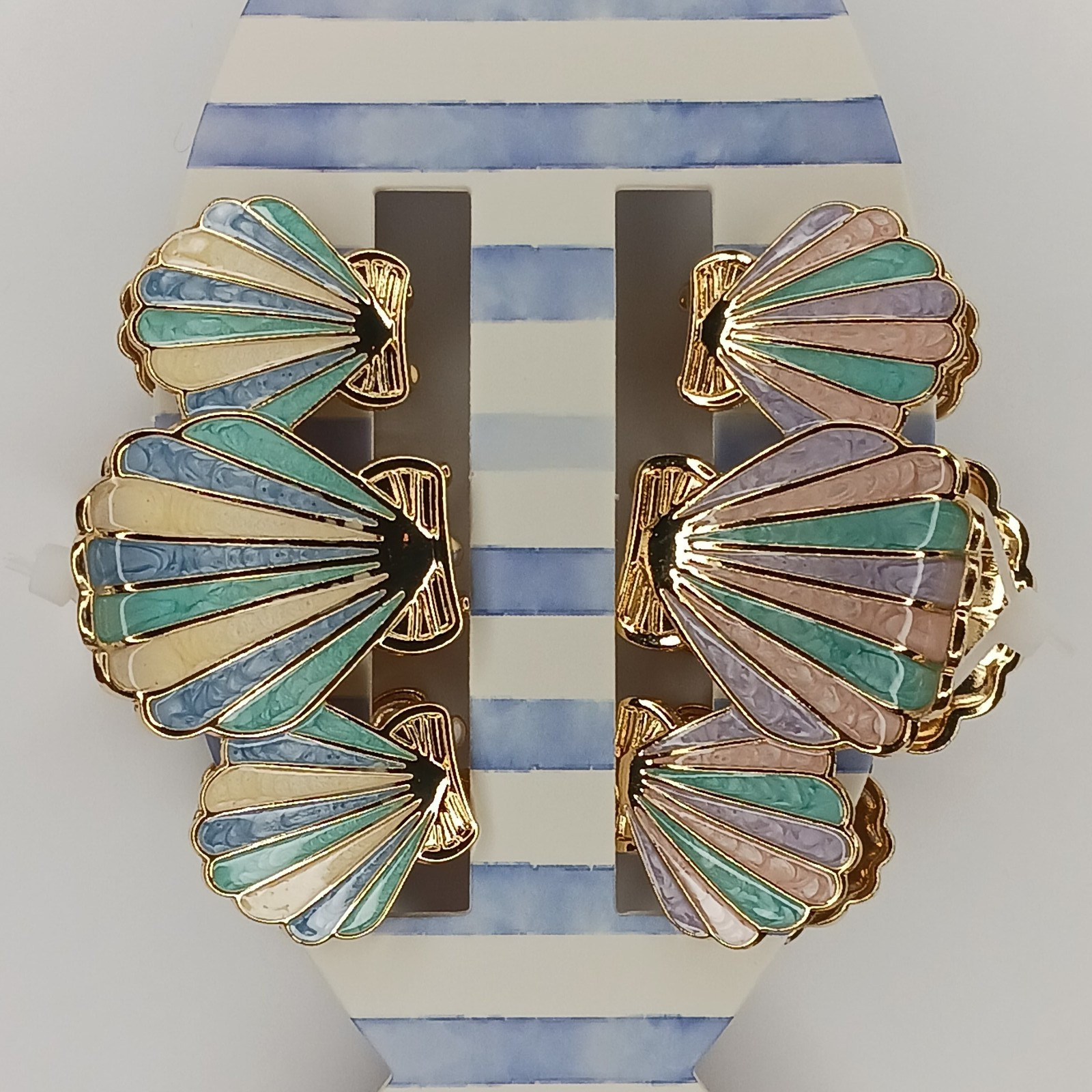 Piper K Pastel Seashell Hair Claw Clips Set Gold Tone Mermaid Coastal Beach Cute