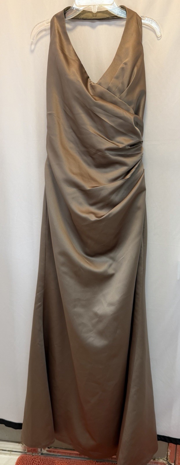 Da Vinci Taupe Satin V-Neck Draped Sleeveless Bridesmaid Dress Size 14