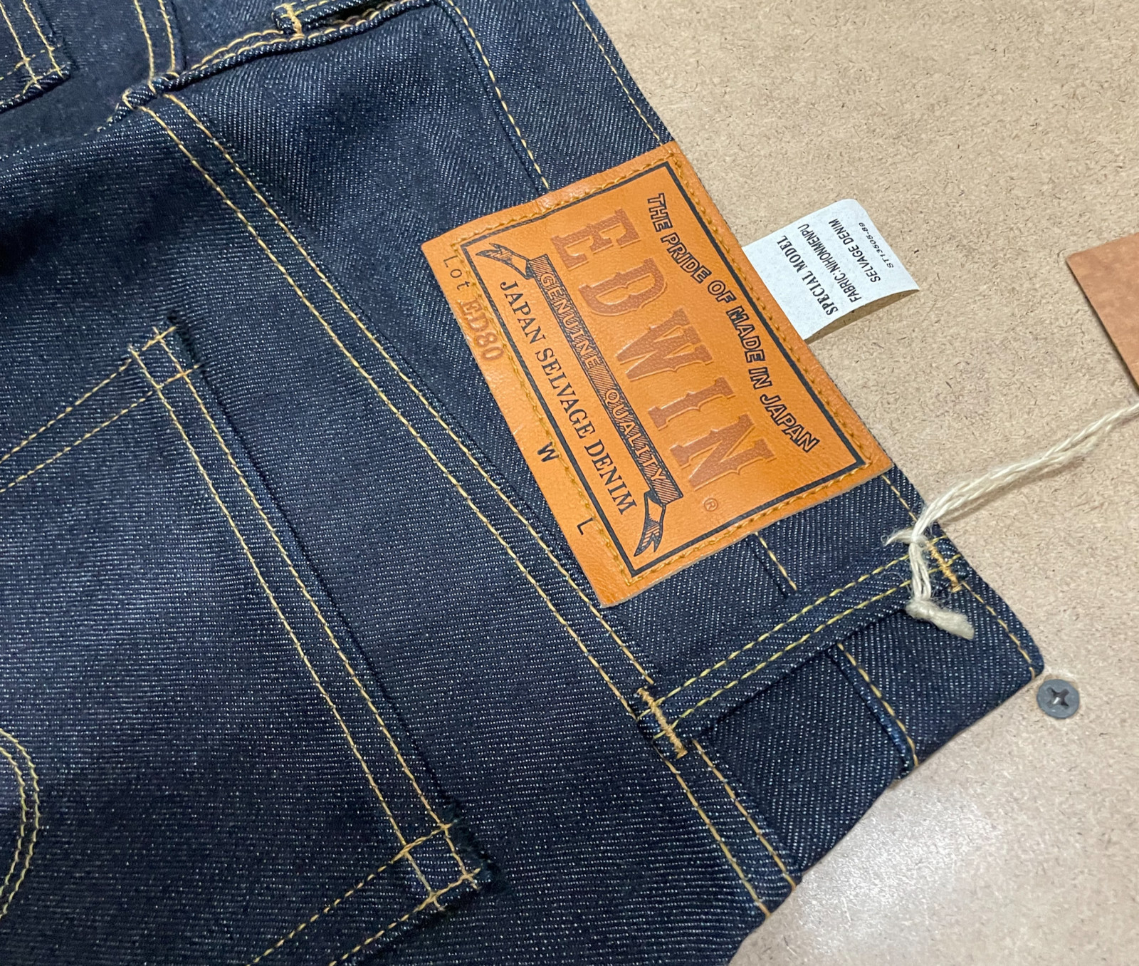 Edwin ED-80 Slim Tapered Nihon Menpu Japan Selvage (shrink to fit) Raw W32 L34