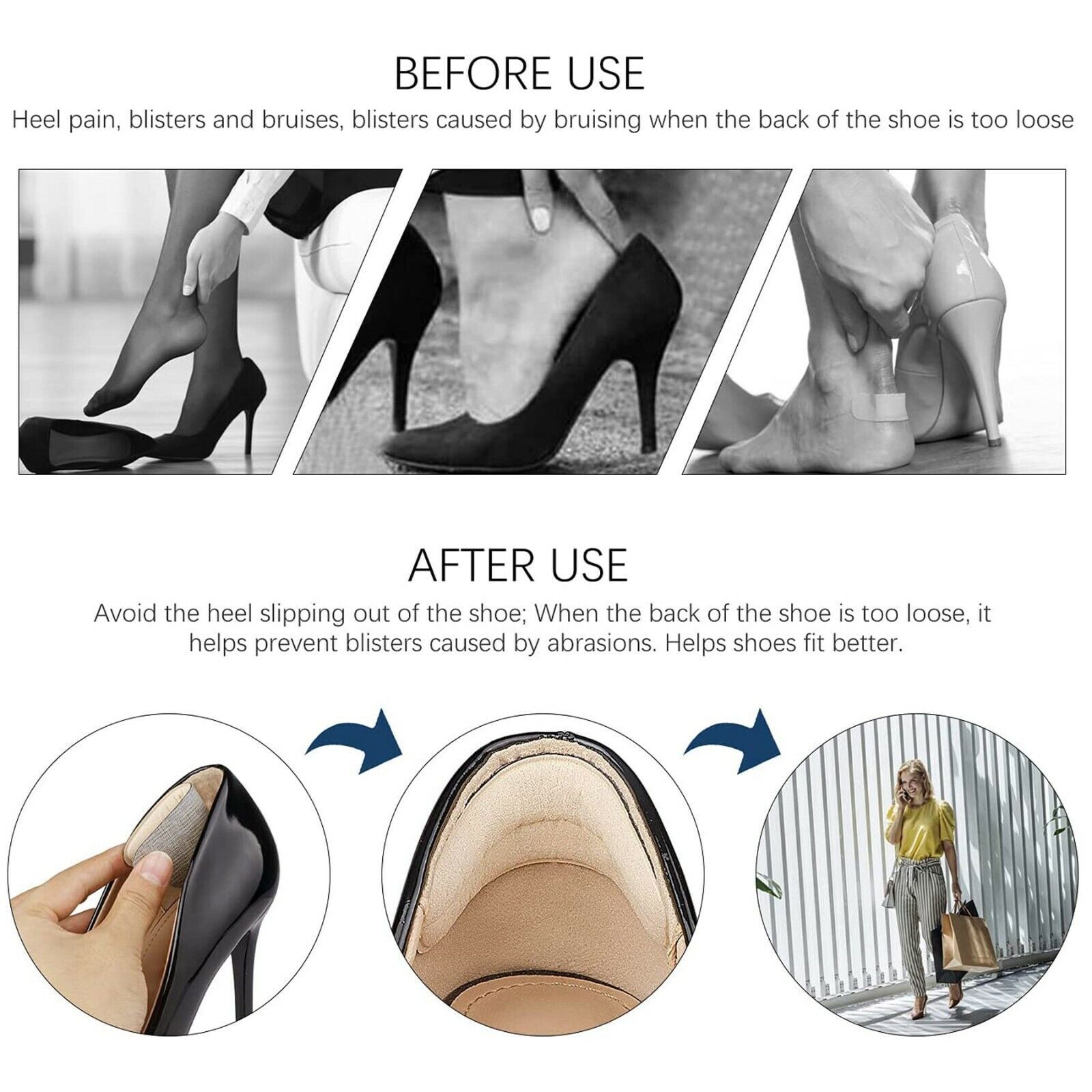 2 Pcs Heel Grips for Loose Shoes Heel Cushion Pads No-Slip Shoe Inserts Half US
