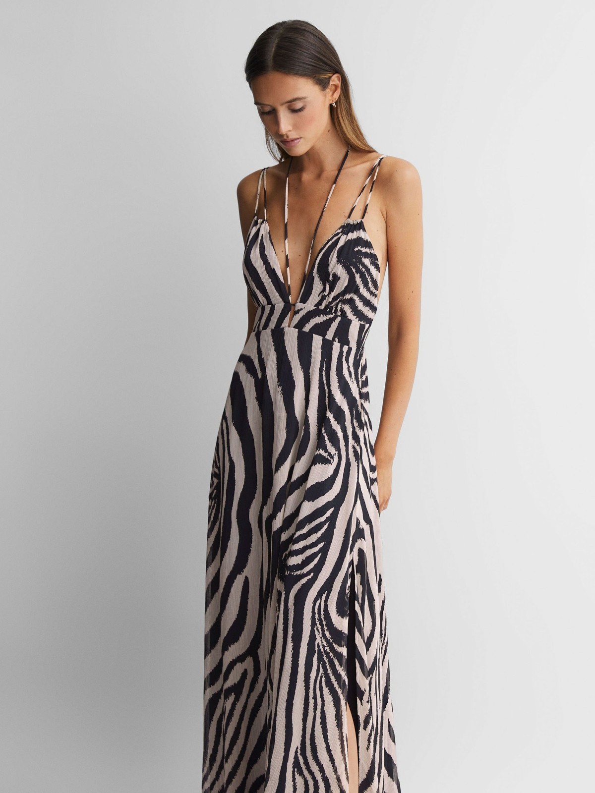 REISS Womens Vida Zebra Print Maxi Dress in Black/White Size 14