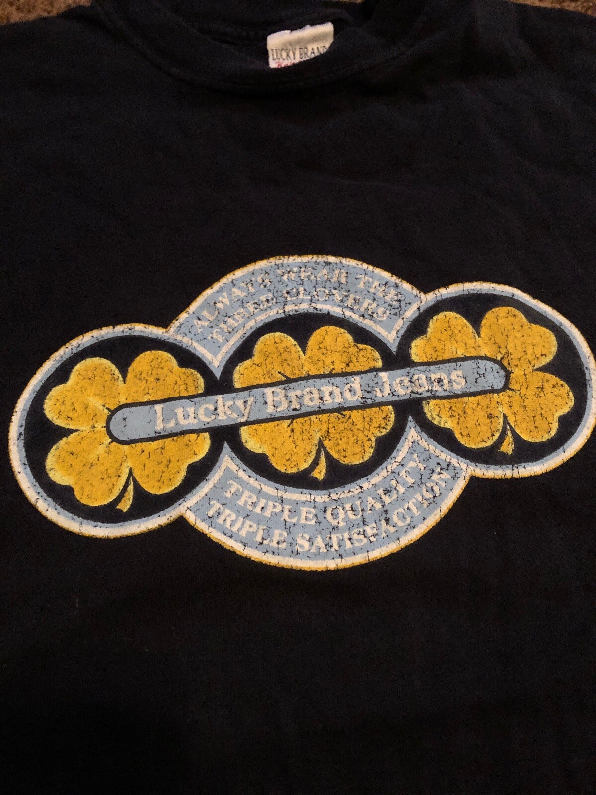 Vintage 90s Lucky Brand Jeans T Shirt Knit Wear Fine Quality USA Made Medium