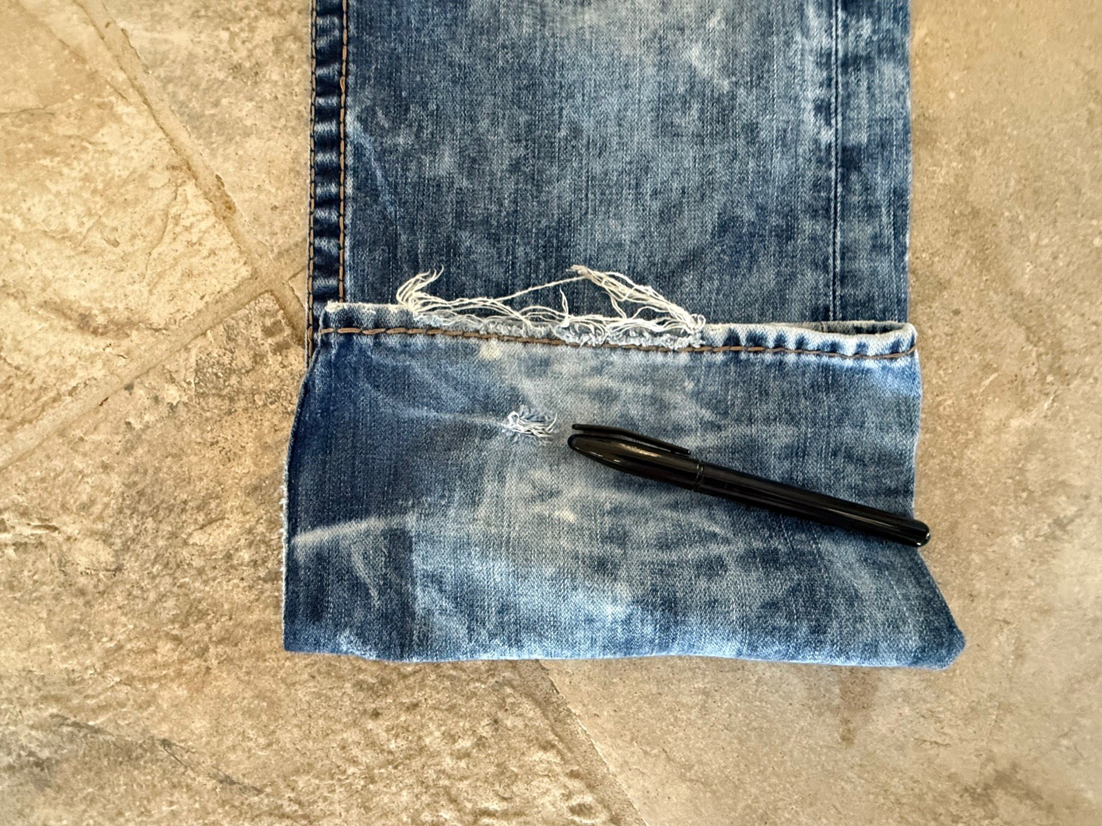 True Religion Rare Stone Wash Acid Jeans Relaxed Straight Flap Blue 38×31