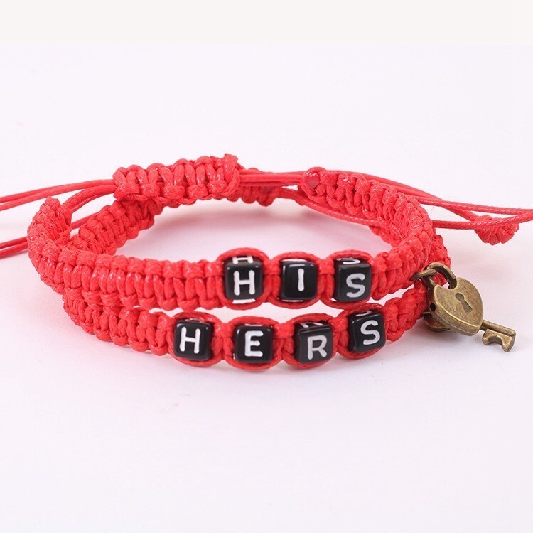Couple Bracelet Lock Core Key Pendant Woven Hanging Rope Bracelet Jewelry Gift