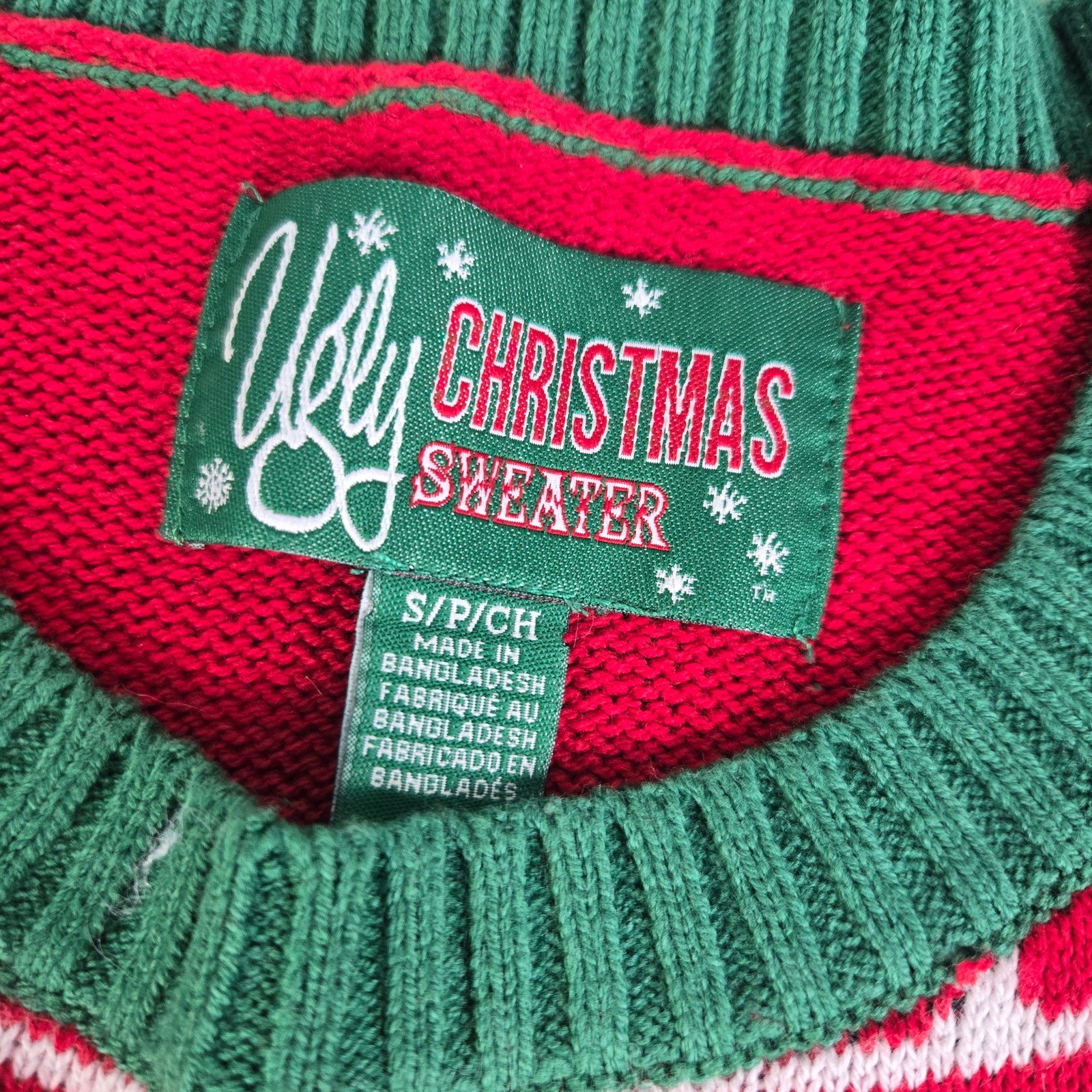 Ugly Christmas Sweater Fireplace Stockings Wreath Red Green Small