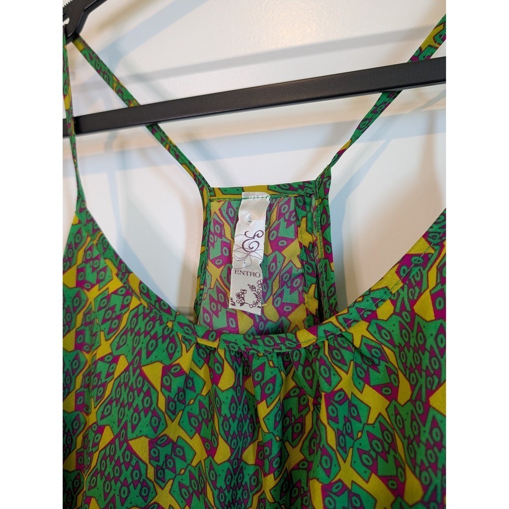 Entro Geometric Print Racerback Tulip Back Camisole Tank Top Green Yellow Purple