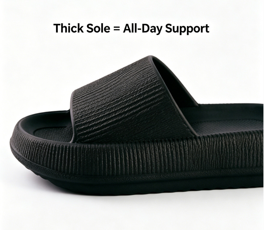 Black platform slippers, non-slip platform lounge shoes, US W7/M5 EU38