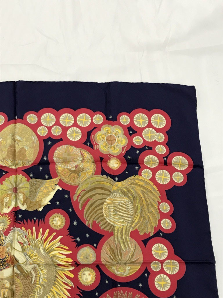 HERMES Carre 90 Soleil Silk Scarf Made in France Vintage Used