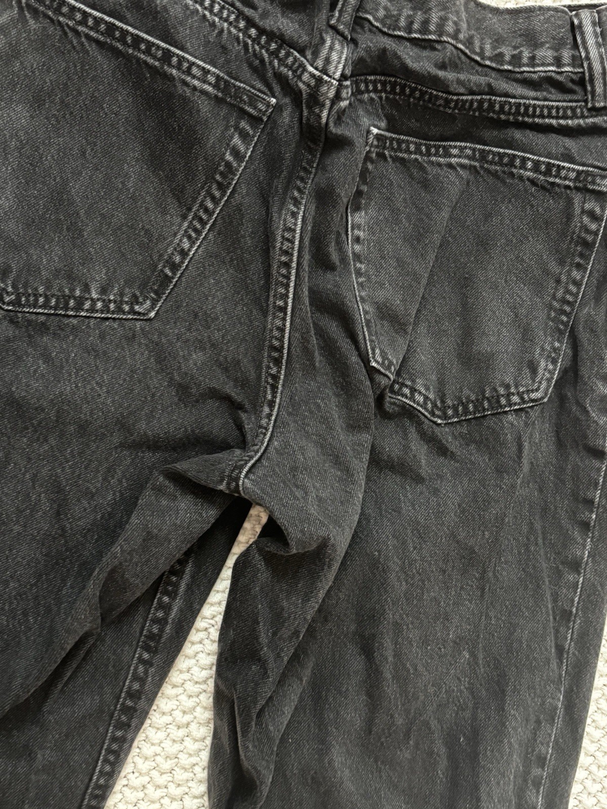 H&M Loose Fit Black Cotton Denim Jeans Dark Wash 5-Pocket Zip Button