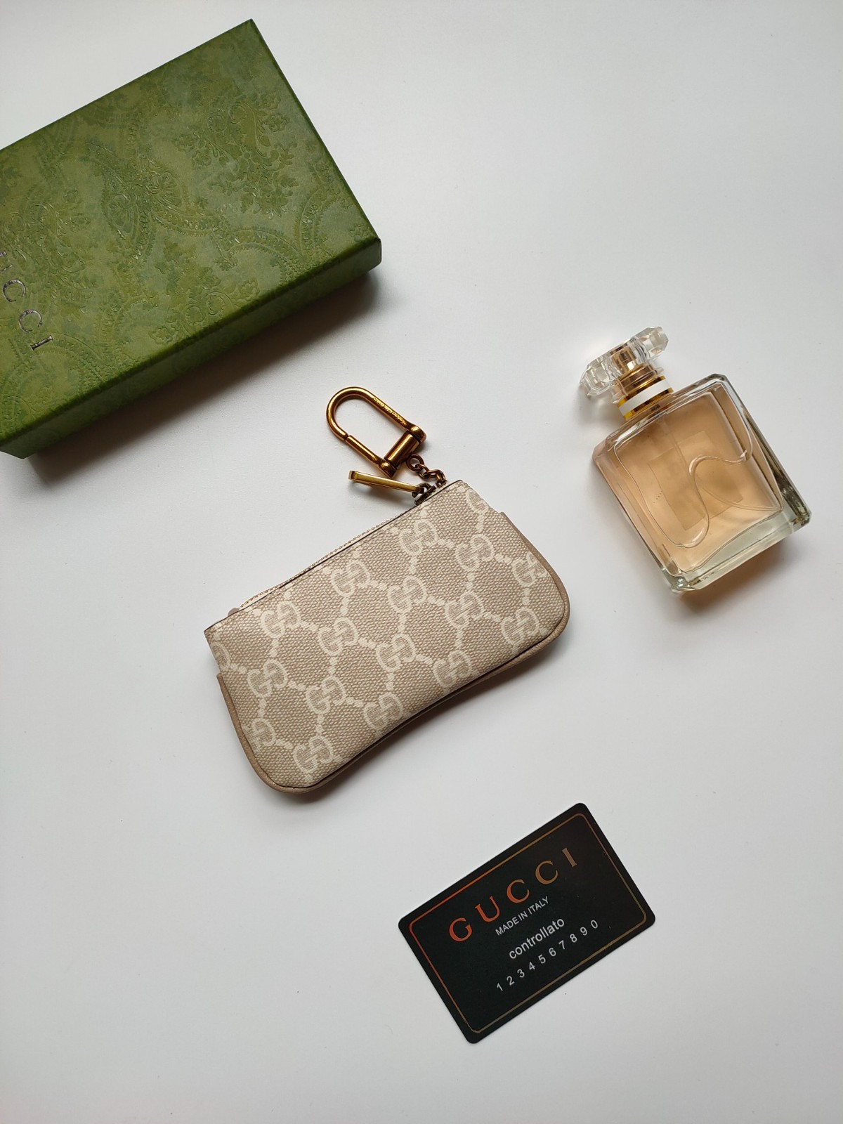 GG Beige Supreme Canvas Web Ophidia Key Pouch