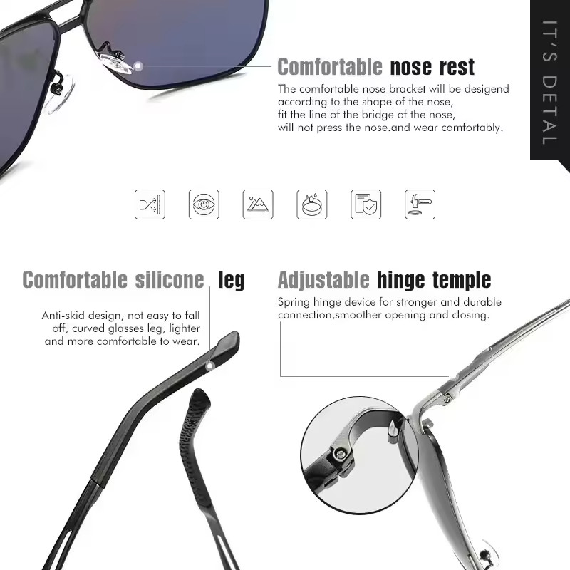 Men Polarized Photochromic Sunglasses UV400 Driving Eyewear Lightweight Metal