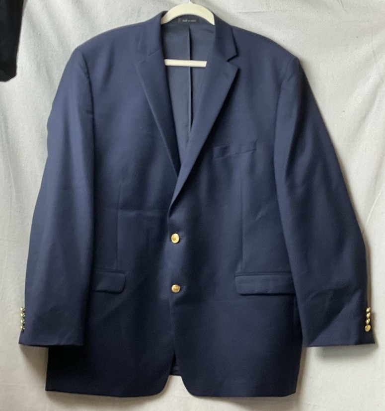 Lauren Ralph Lauren Navy 100% Wool Blazer Men’s 50L Gold Buttons Inner Pockets
