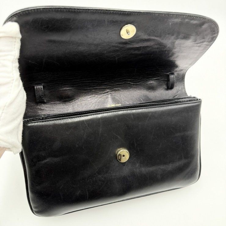 CELINE (Celine) Carriage Hardware Vintage Shoulder Bag Leather Black Gold Hardwa