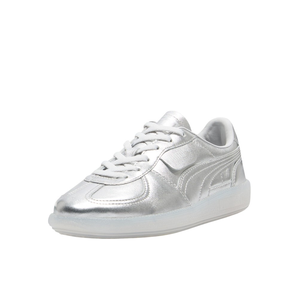 PUMA Palermo Chrome Lace Up Youth Girls Silver Sneakers Casual Shoes 40132501