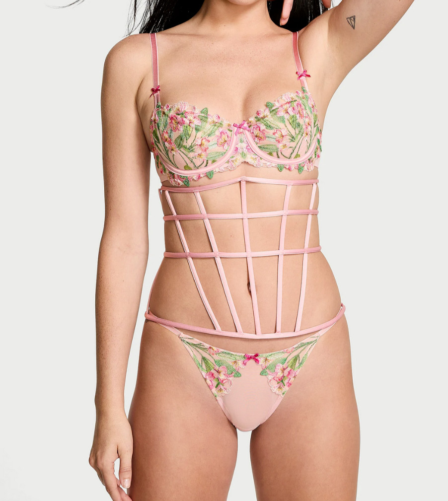 Victoria’s Secret Dream Angels Push Up bra set embroidery Lily floral pink rose