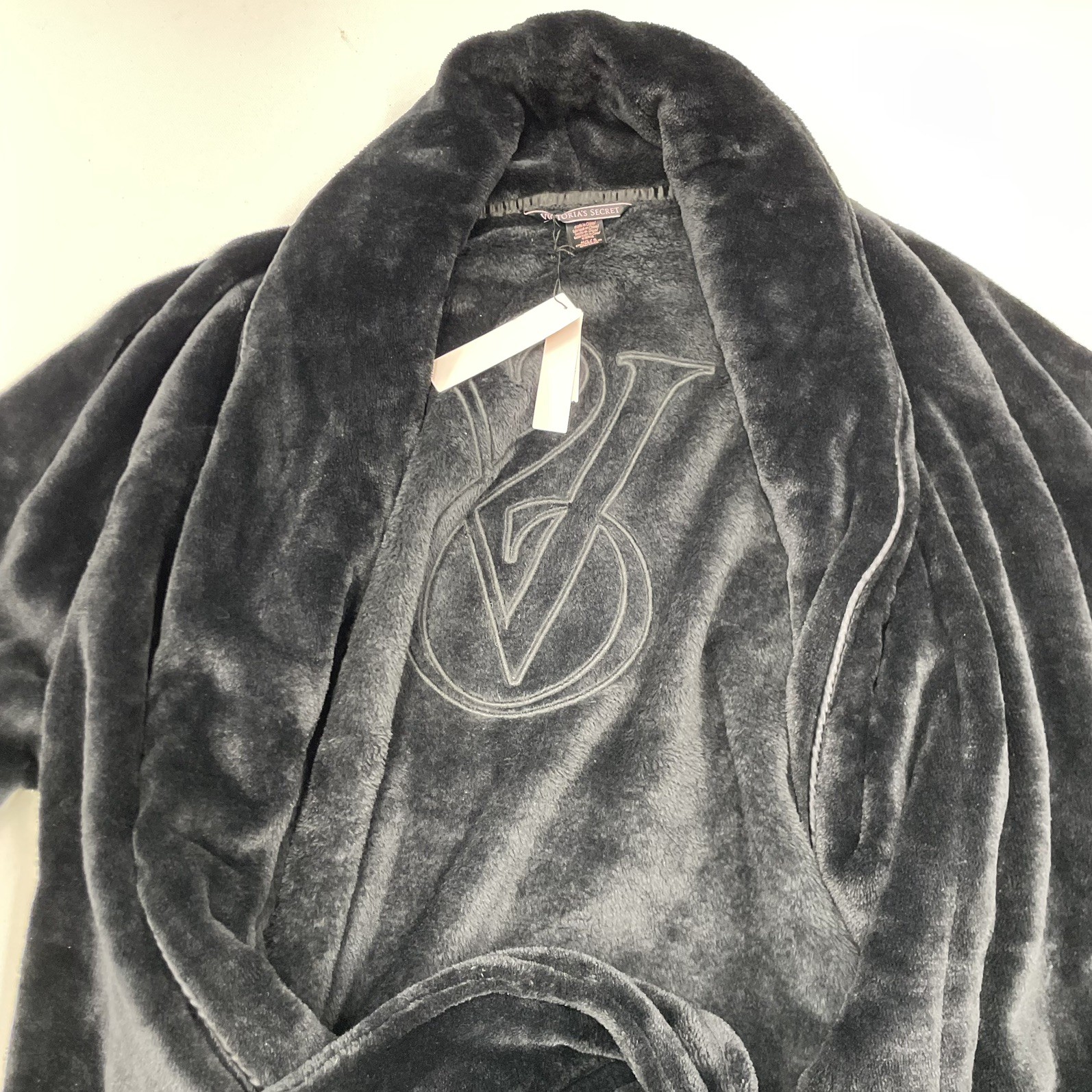 Victoria’s Secret Soft Short Cozy Plush Robe Black Logo Sleep Warm M/L Thick