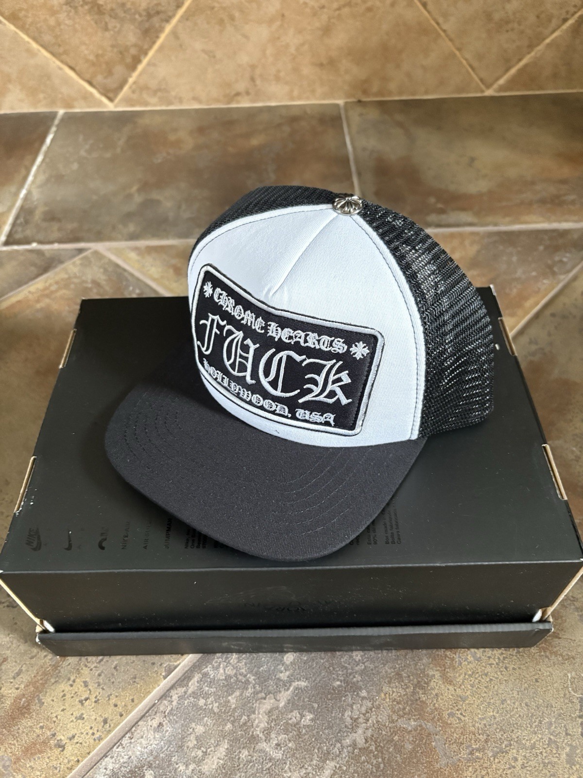 Black/White Trucker Hat Mesh Back Adjustable Cross Logo One Size