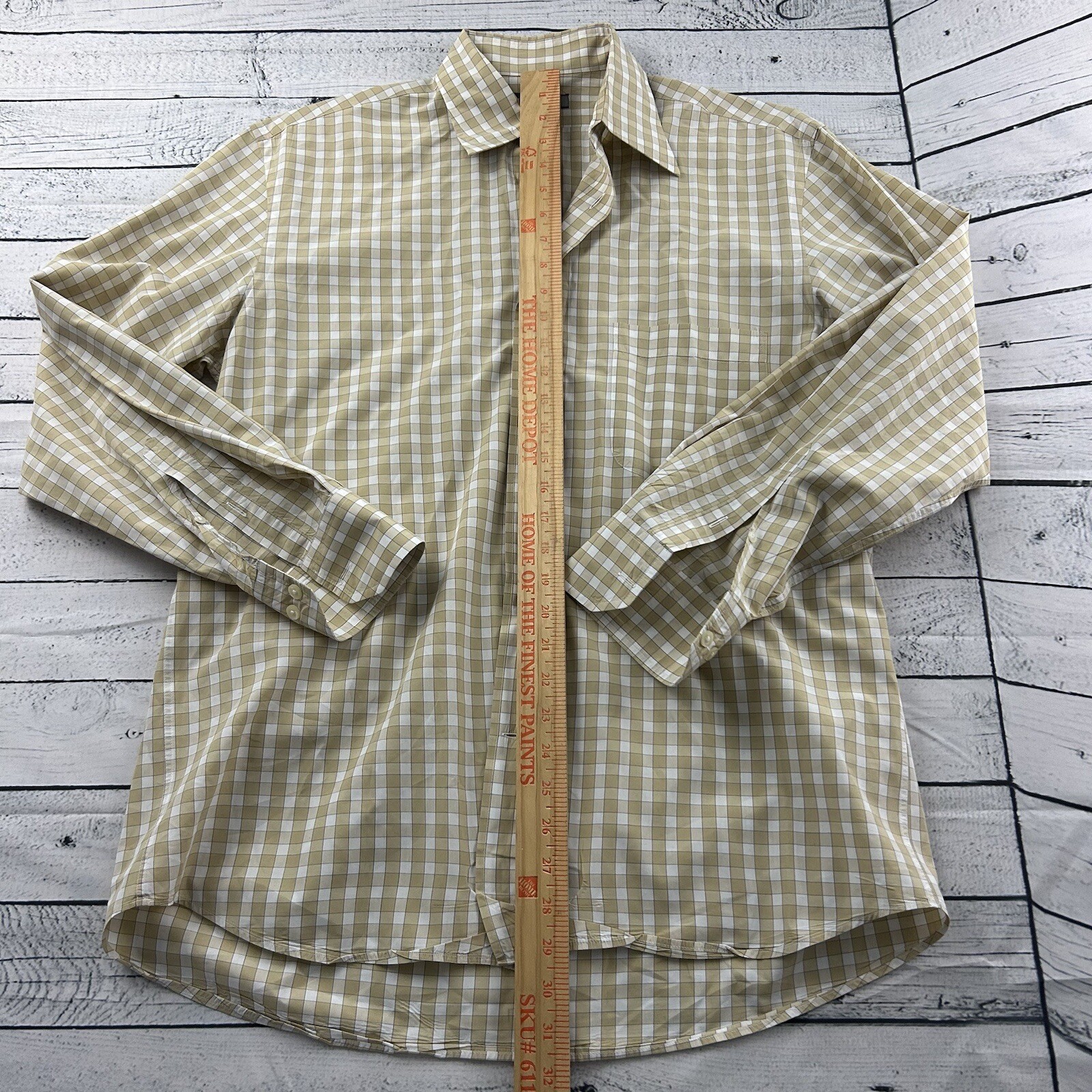 Canali Plaid Long Sleeve Button Front Shirt Men’s Medium Beige White