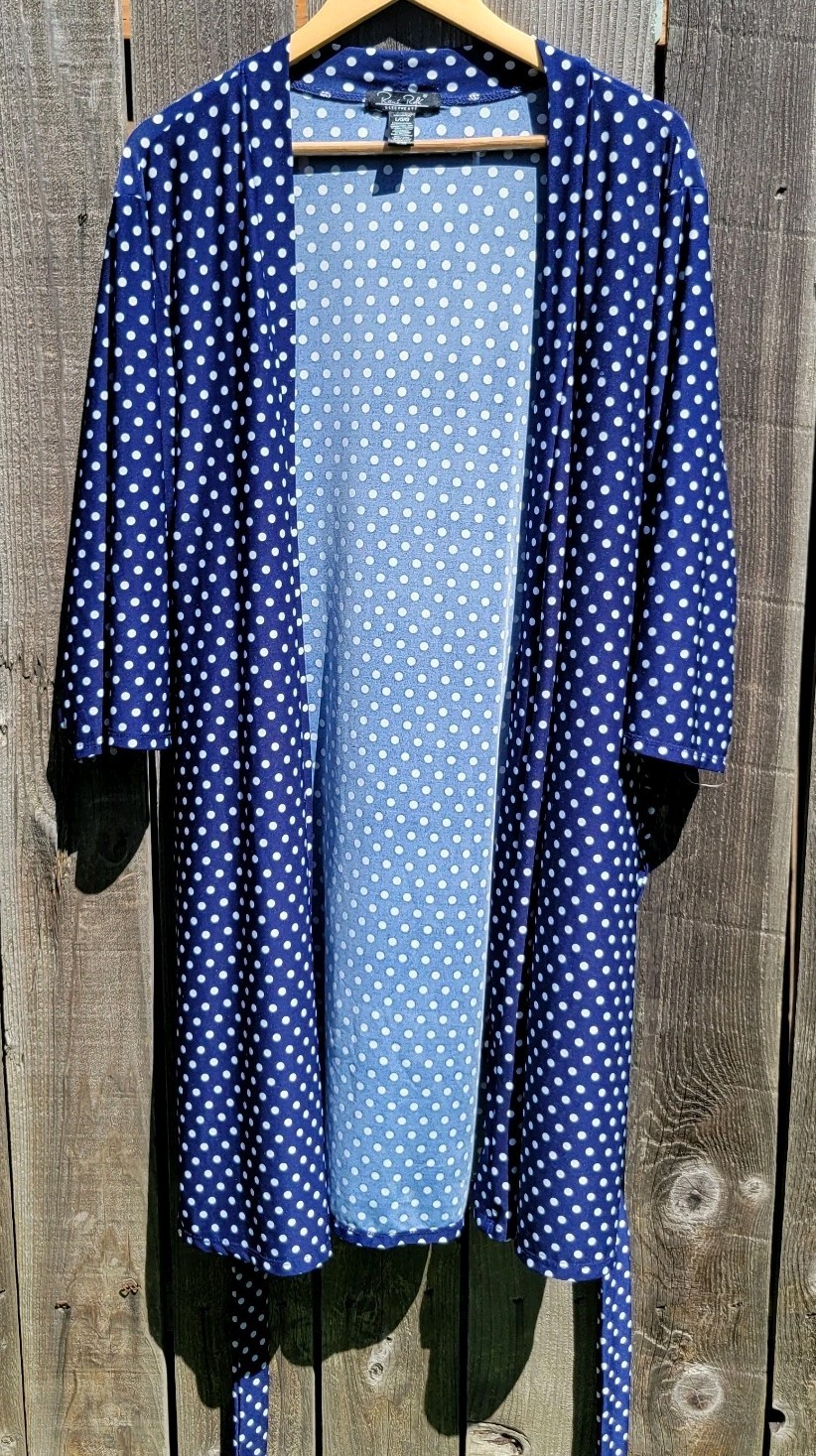 Rene Rofe Women’s Tie Robe & Cami Nightgown Set Blue w Polka Dots Sz L