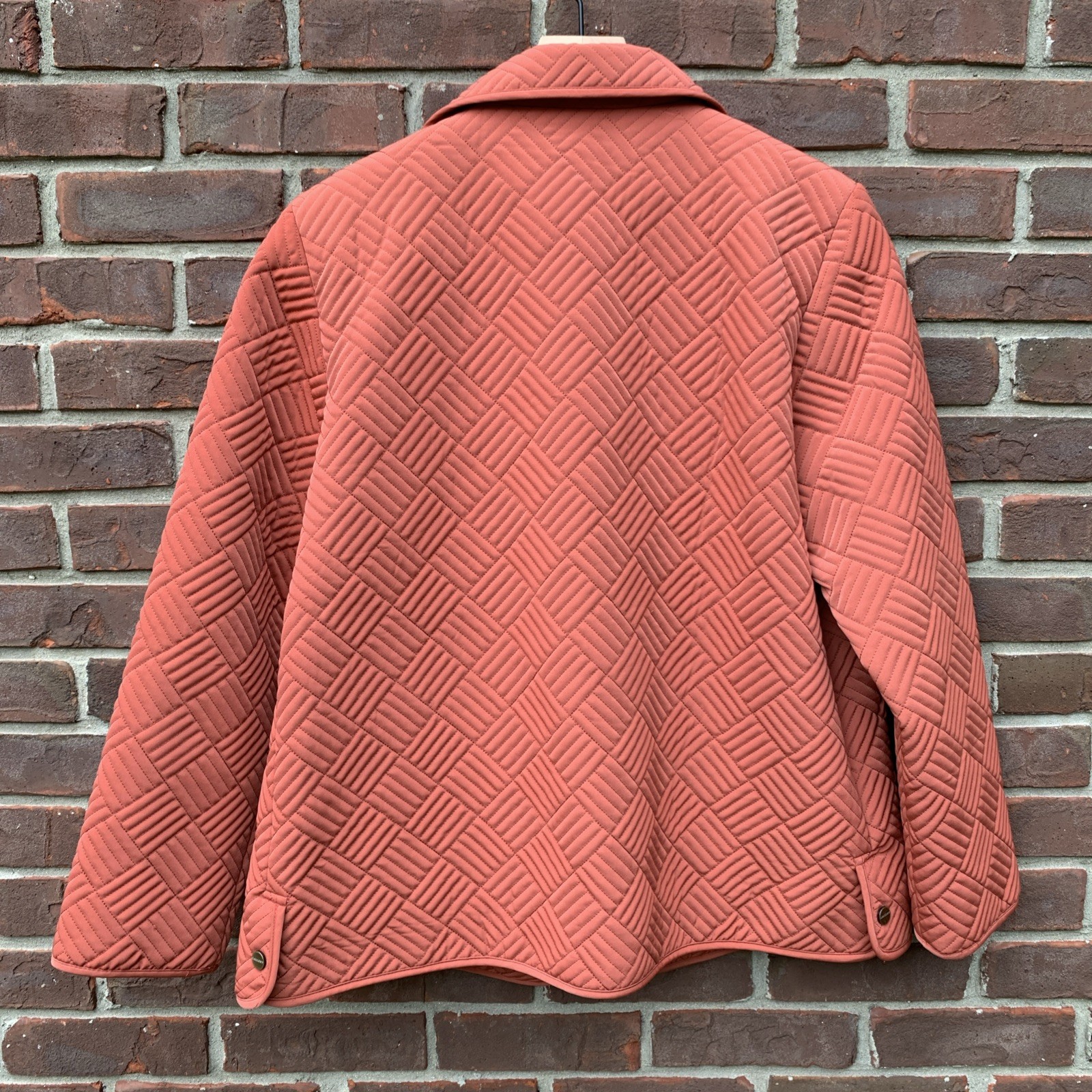 Gallery Coat Womens Coral Orange Quilted Basket Weave XL Gold Buttons Pockets