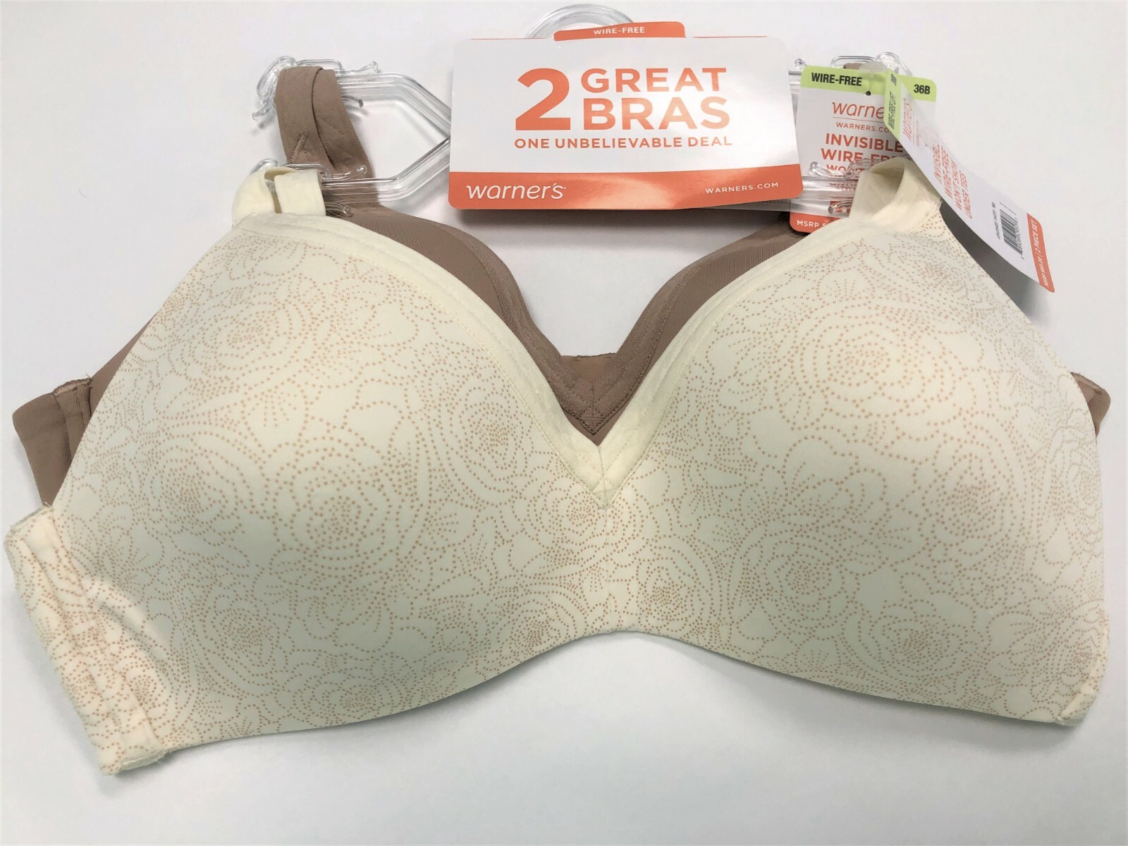 Warner’s Wirefree Bras T-Shirt Lined Seamless Cups Style 4011 Set of 2 New $60