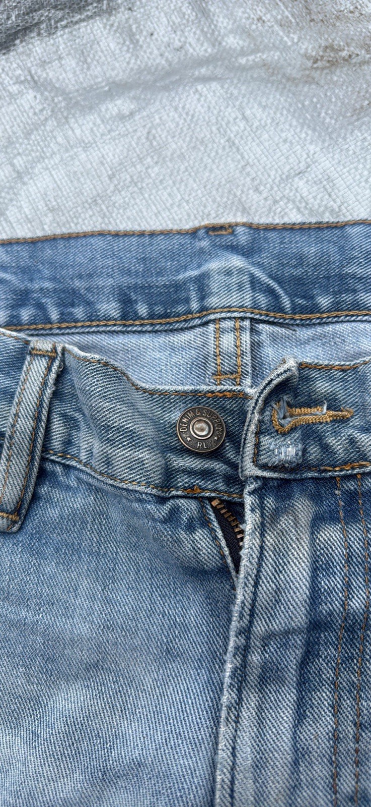 Polo Ralph Lauren Mens Distressed Light Wash Straight Leg Denim Jeans Blue