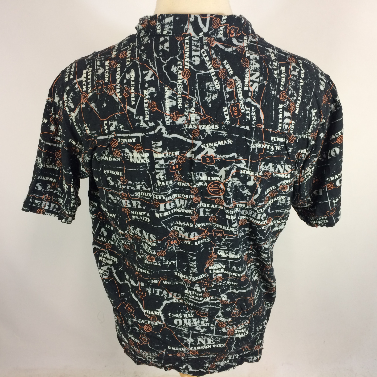 Vintage 80s 90s Harley Davidson Hawaiian Rayon Surf Beach Map Motorcycle Shirt