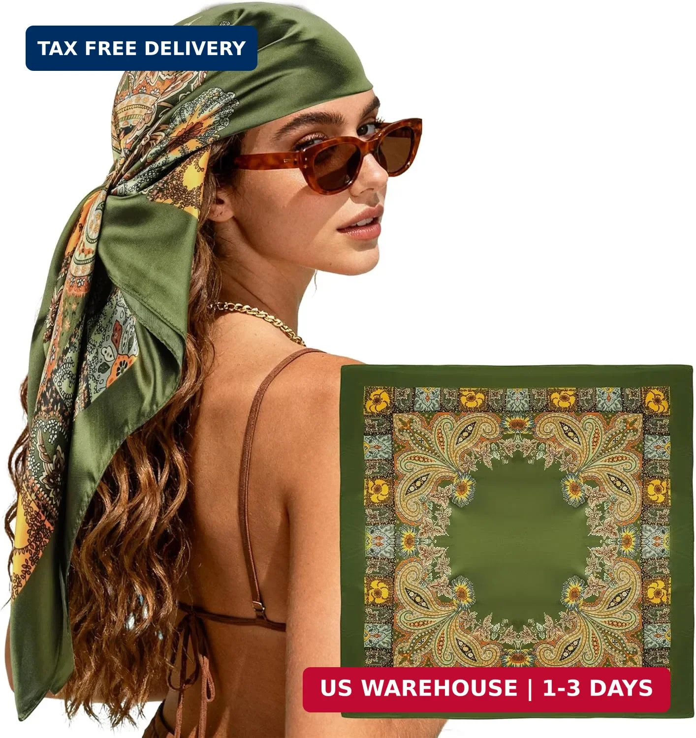 Large Square Head Scarf Bandana – 35″ Satin Hair Scarf for Women Like Silk Scarf