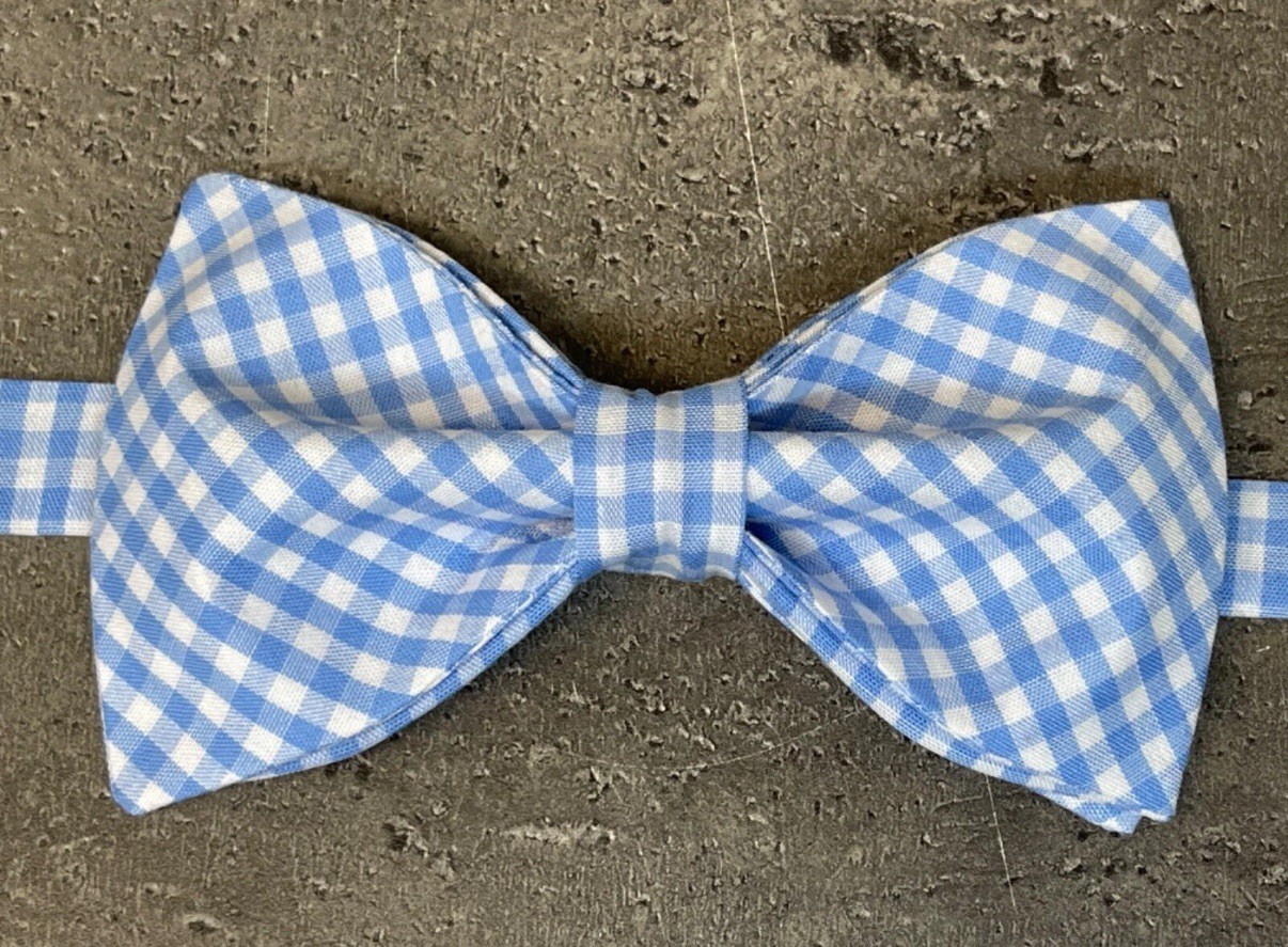 NEW Custom Mens Gingham Bow Tie Pre-tied Adjustable Gift Blue/White Check